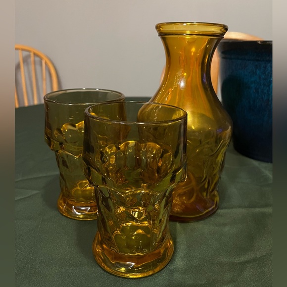 Vintage Bormioli Rocco Amber Glass Carafe and glasses - Picture 1 of 1